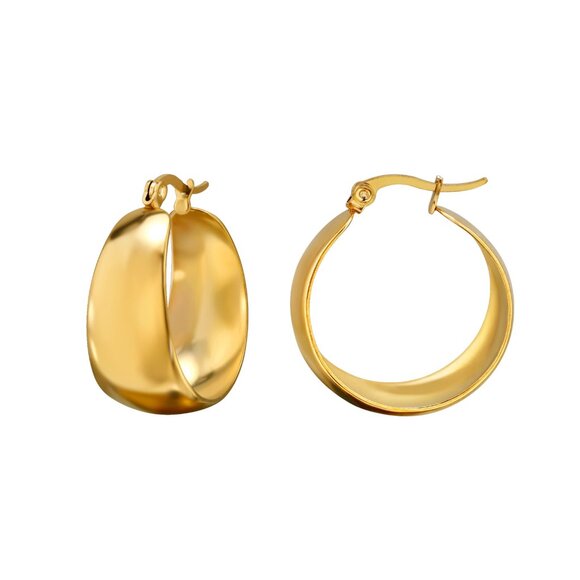 Stainless Steel Gold Chunky Hoop Earrings with High-Shine Finish - Picture 1 of 9